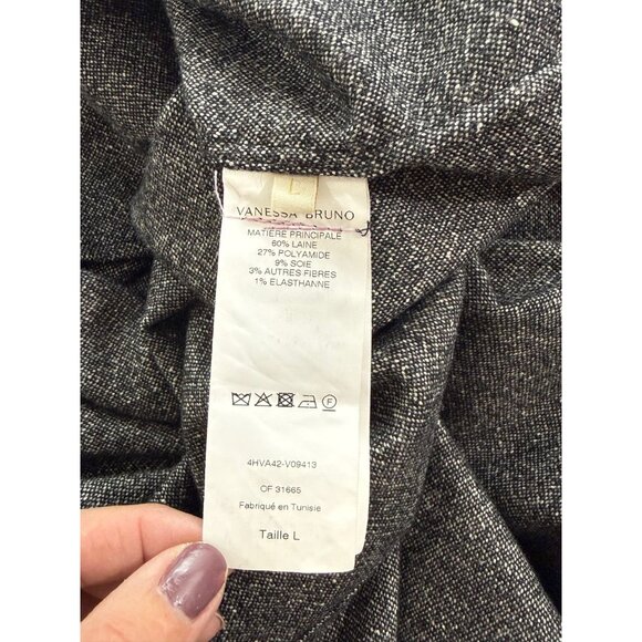 Vanessa Bruno Bell Sleeve Blouse Boxy Wool Blend Relaxed Black Gray Tweed Size L - Picture 6 of 9